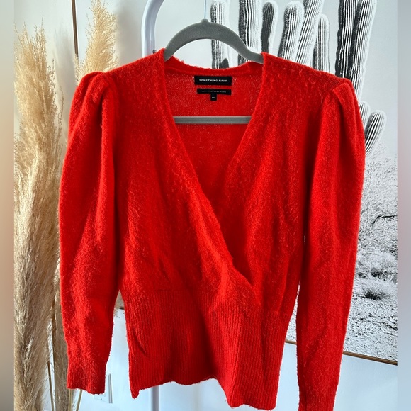 Something Navy branded knit. Bright red & faux wrap front. Alpaca wool. - Picture 4 of 7